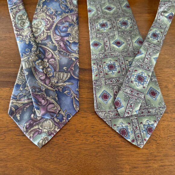 Lot Of 2 Vintage Etienne Aigner All Silk Neckties Floral Geometric Patterns USA - Picture 3 of 15